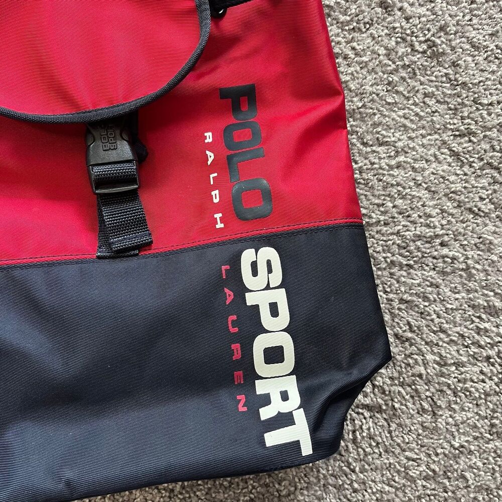 VTG 90s Polo Sport Ralph Lauren Spell Out Backpack Bucket Bag Red Navy Blue Logo - Picture 2 of 9